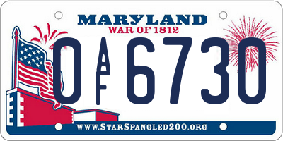 MD license plate 0AF6730