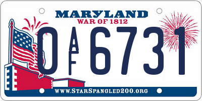MD license plate 0AF6731