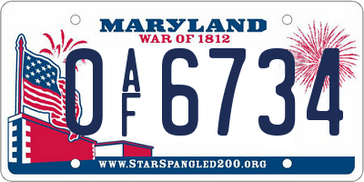 MD license plate 0AF6734