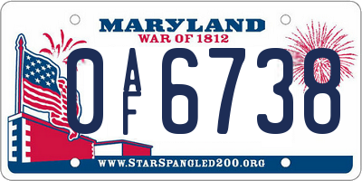 MD license plate 0AF6738