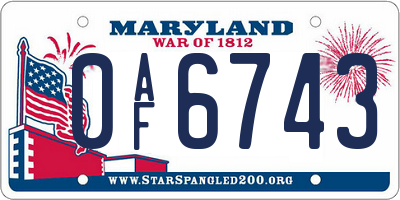 MD license plate 0AF6743