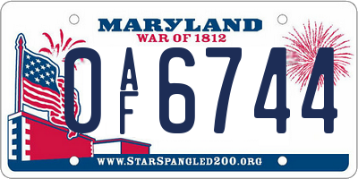MD license plate 0AF6744