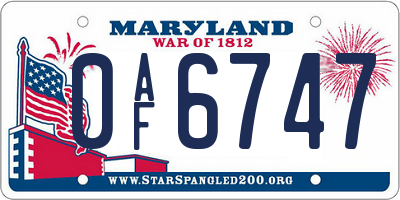 MD license plate 0AF6747