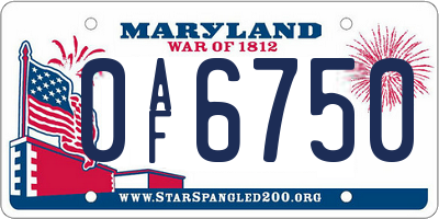 MD license plate 0AF6750