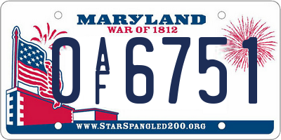 MD license plate 0AF6751