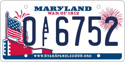 MD license plate 0AF6752