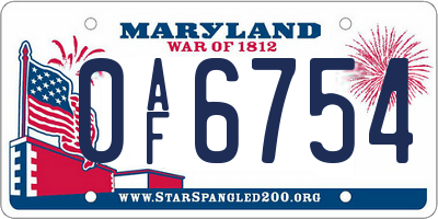MD license plate 0AF6754
