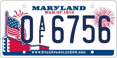 MD license plate 0AF6756