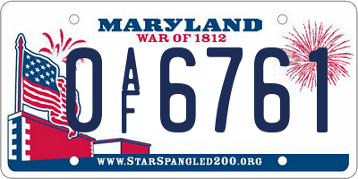 MD license plate 0AF6761