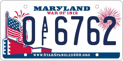 MD license plate 0AF6762