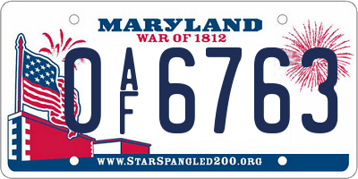 MD license plate 0AF6763