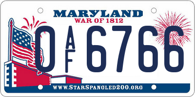 MD license plate 0AF6766