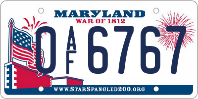 MD license plate 0AF6767