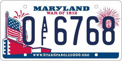 MD license plate 0AF6768