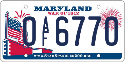MD license plate 0AF6770