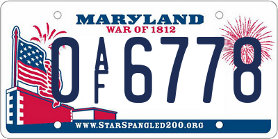 MD license plate 0AF6778