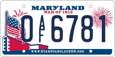 MD license plate 0AF6781