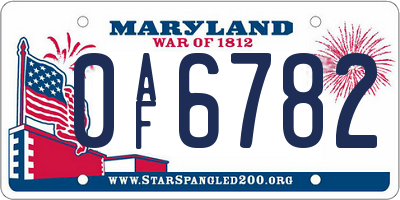 MD license plate 0AF6782