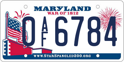 MD license plate 0AF6784