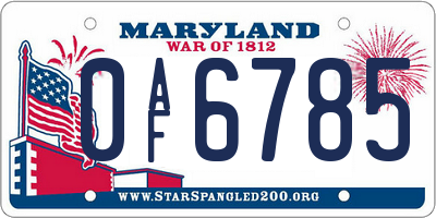 MD license plate 0AF6785