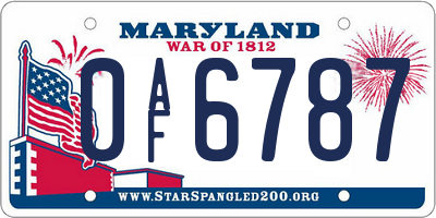 MD license plate 0AF6787