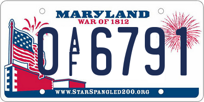 MD license plate 0AF6791