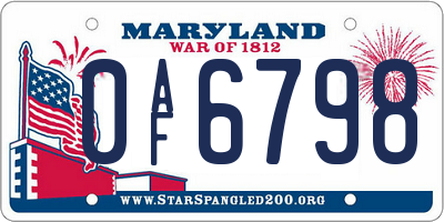 MD license plate 0AF6798