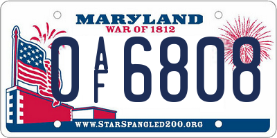 MD license plate 0AF6808