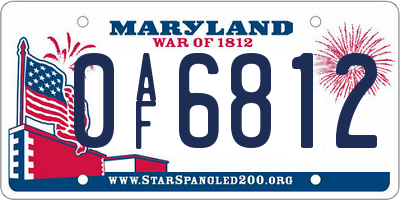 MD license plate 0AF6812