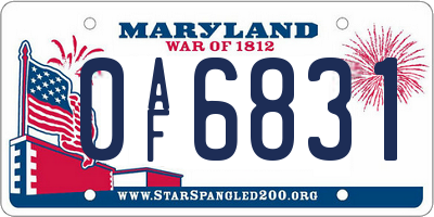 MD license plate 0AF6831