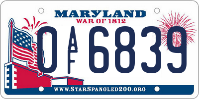 MD license plate 0AF6839