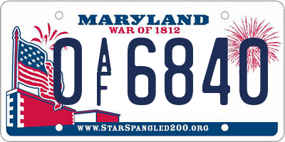 MD license plate 0AF6840