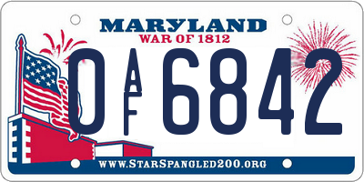 MD license plate 0AF6842