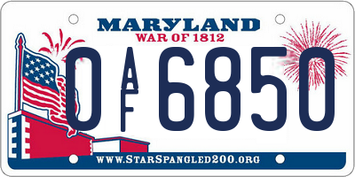 MD license plate 0AF6850