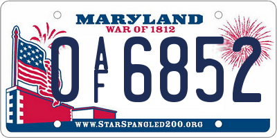 MD license plate 0AF6852