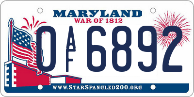 MD license plate 0AF6892