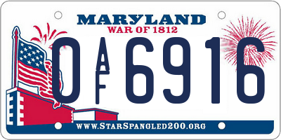 MD license plate 0AF6916