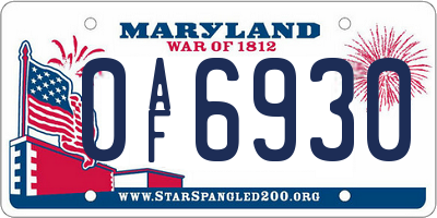 MD license plate 0AF6930