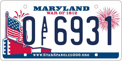 MD license plate 0AF6931
