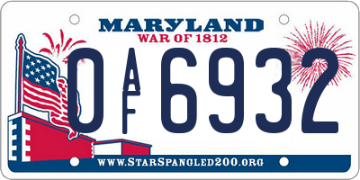 MD license plate 0AF6932