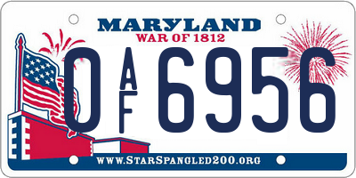 MD license plate 0AF6956