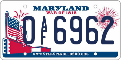 MD license plate 0AF6962