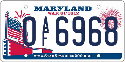 MD license plate 0AF6968