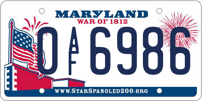 MD license plate 0AF6986