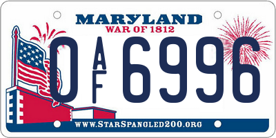 MD license plate 0AF6996