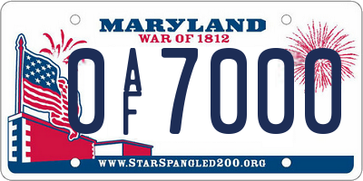 MD license plate 0AF7000