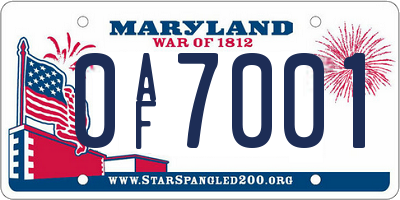 MD license plate 0AF7001