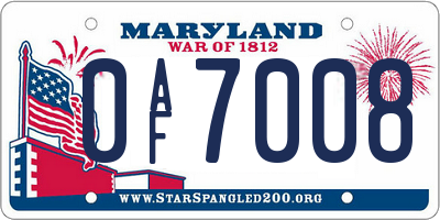 MD license plate 0AF7008