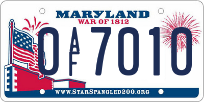 MD license plate 0AF7010