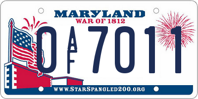MD license plate 0AF7011